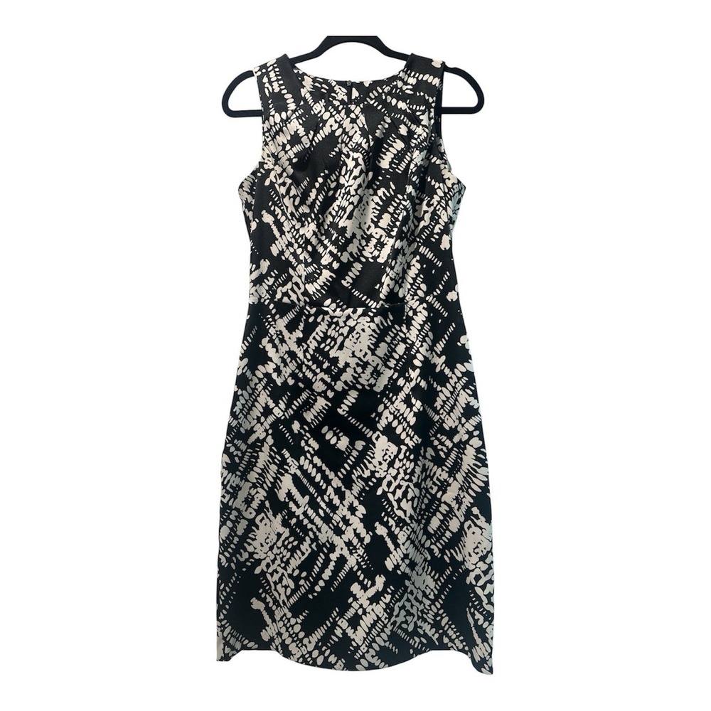 AB Studio Sleeveless Sheath Geometric Pattern Midi Dress Blk/Wht Sz 8